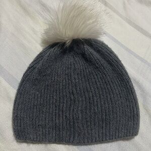 Cozy Gray Knit Beanie with White Pom